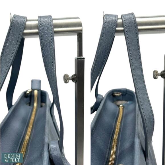 Furla Genuine Leather Blue Tote Bag with Strap Satchel Shoulder Bag Authentic - Picture 8 of 13